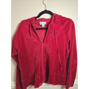 The Tog Shop Hoody Red Zip Up Medium P Vintage Classic Retro Paisley Rhinestones